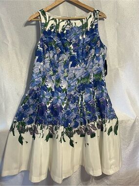 Gabby Skye White Dress with Blue & Green Floral Print